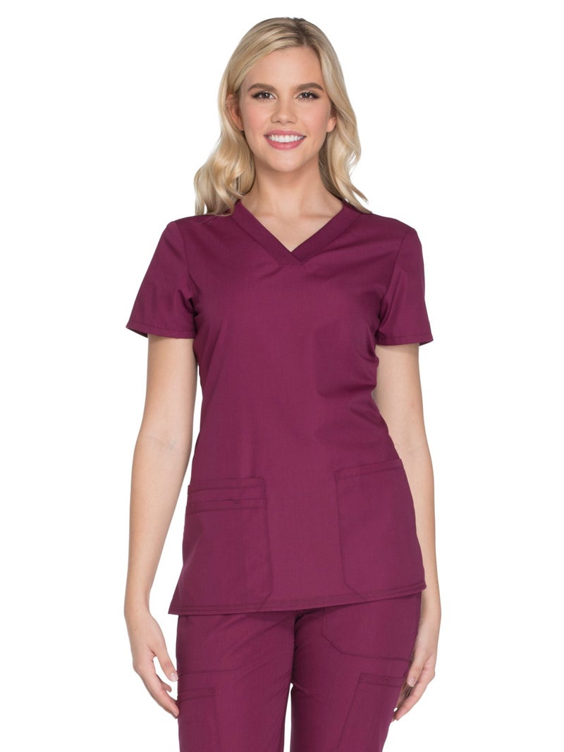 Cherokee Women's V-Neck Top, Wine, Small - Image 1